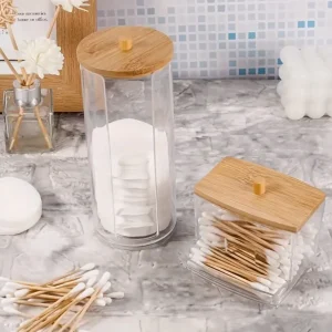 Set Dispensador de Algodón e Hisopos Kit Tapa Bamboo
