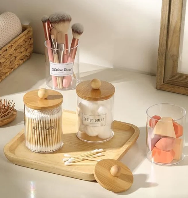Set x 4 Dispensadores Tarros Con Tapas de Bamboo
