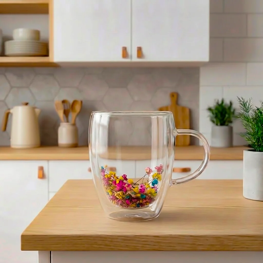 Taza de Vidrio Doble Pared con Flores - Imagen 8