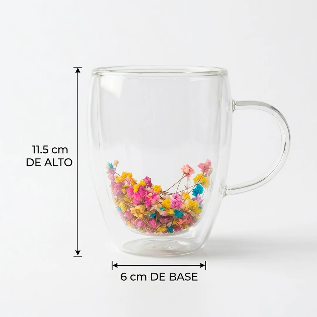 Taza de Vidrio Doble Pared con Flores - Imagen 9