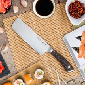 Cuchillo Nakiri Usuba 3 Claveles Sakura 17 cm – Hoja Martillada 3Cr13 y Mango Pakka