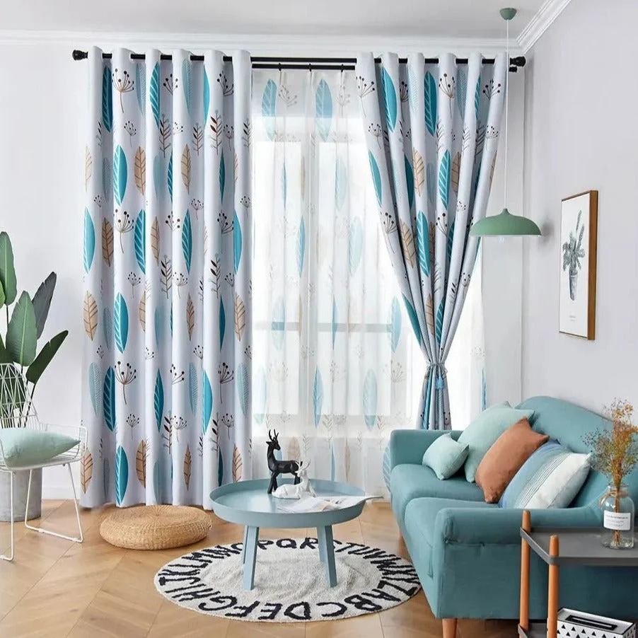 Visillo con estampado de hojas azules - Imagen 3