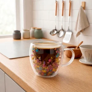 Taza Doble Pared con Flores 150ml