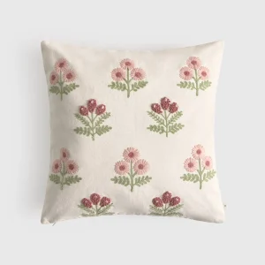 Funda de cojín algodón flores bordadas Grounsax