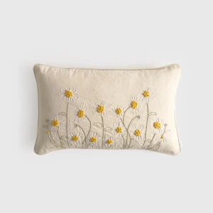 Funda de cojín algodón bordado floral Frida