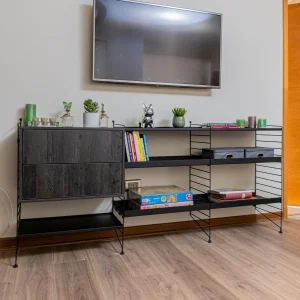 Repisa mueble vintage mas trio simple negro cajonera